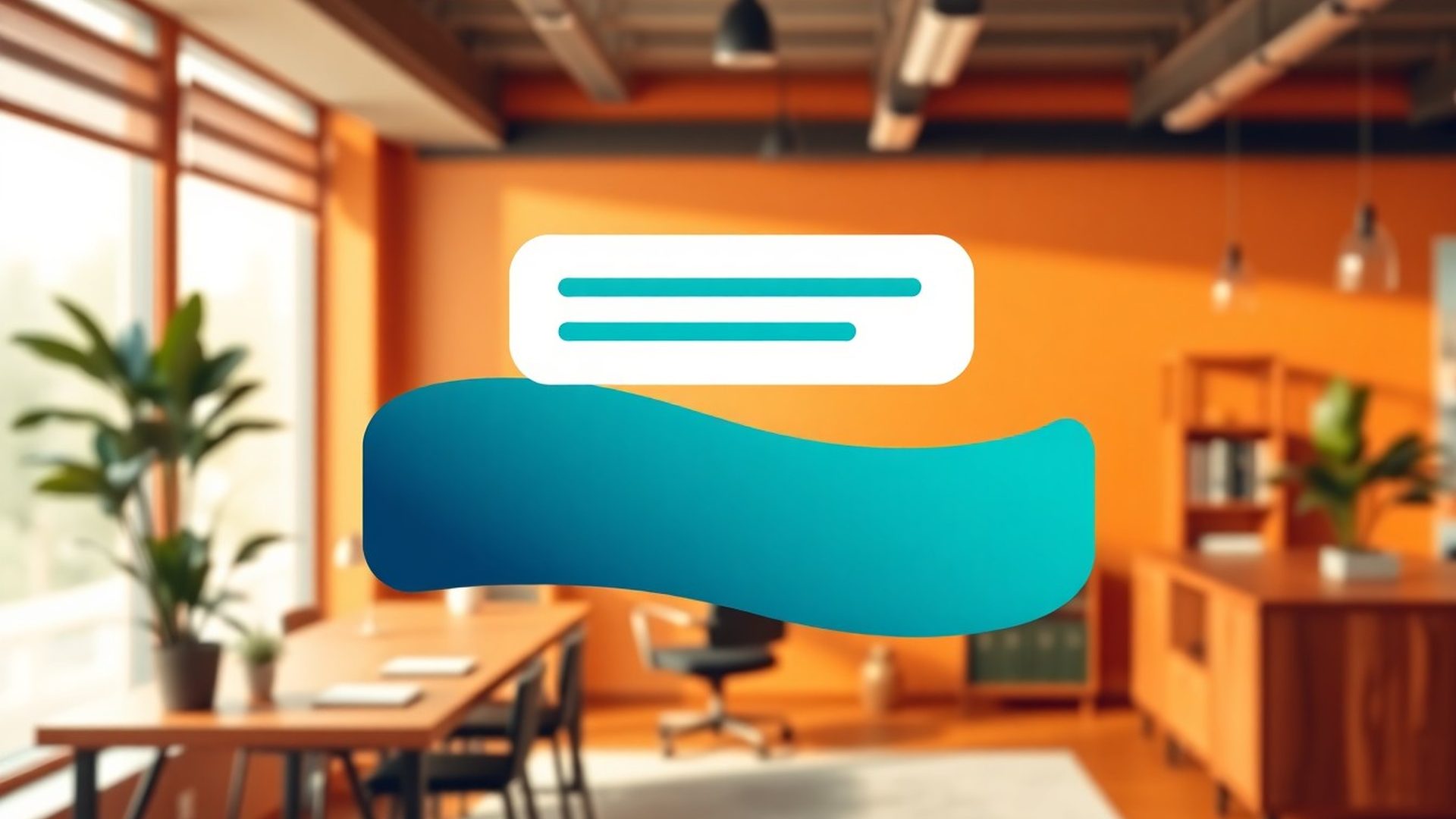 Interfață de chatbot Popescu & Stan în tonuri teal, plutind deasupra unui birou din Craiova