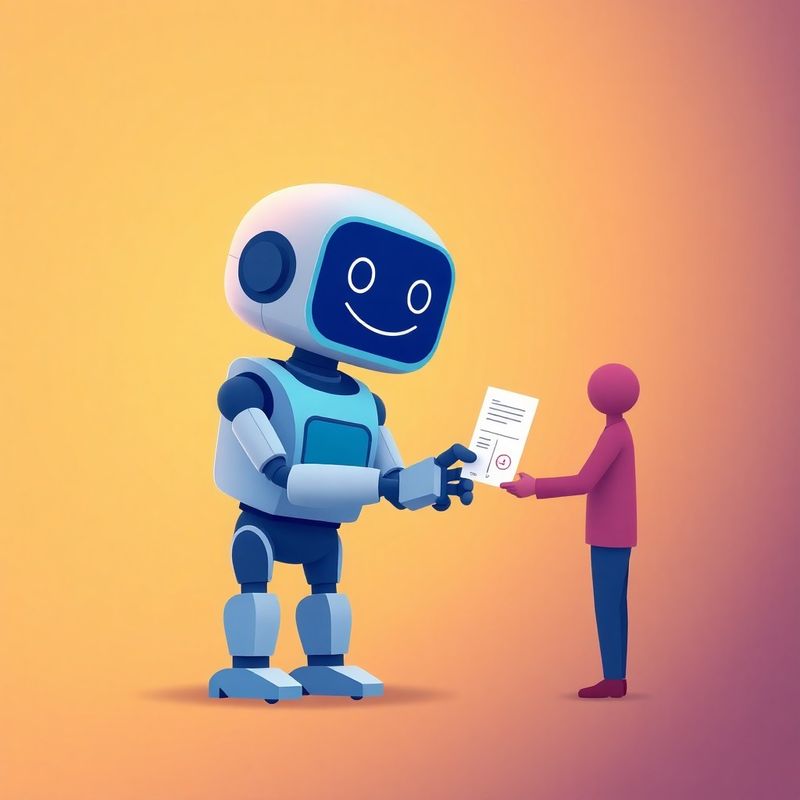 Ilustrație a unui chatbot care predă un tichet unui agent uman, în paletă teal